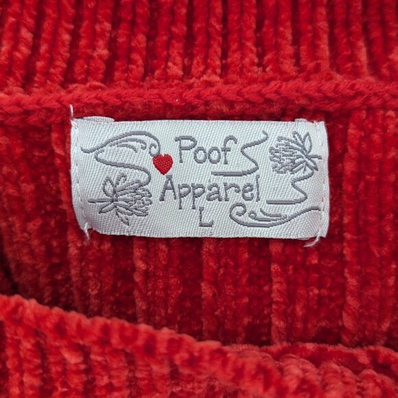 Poof Apparel Red Orange Chenille Knit Long Sleeve Sweater Sz Large Whimsy Grunge - Picture 5 of 6